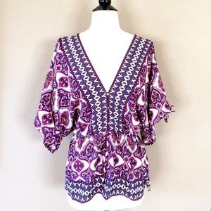 2b Bebe colorful tie waist loose fitting blouse S